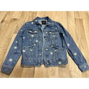 Bagatelle 100% Cotton Daisy Flower Embroidered Trucker Denim Jean Jacket XS